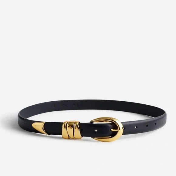 NWOT MADEWELL Women’s Triple Metal Keeper Belt True Black Gold Leather Size XL - Picture 2 of 16